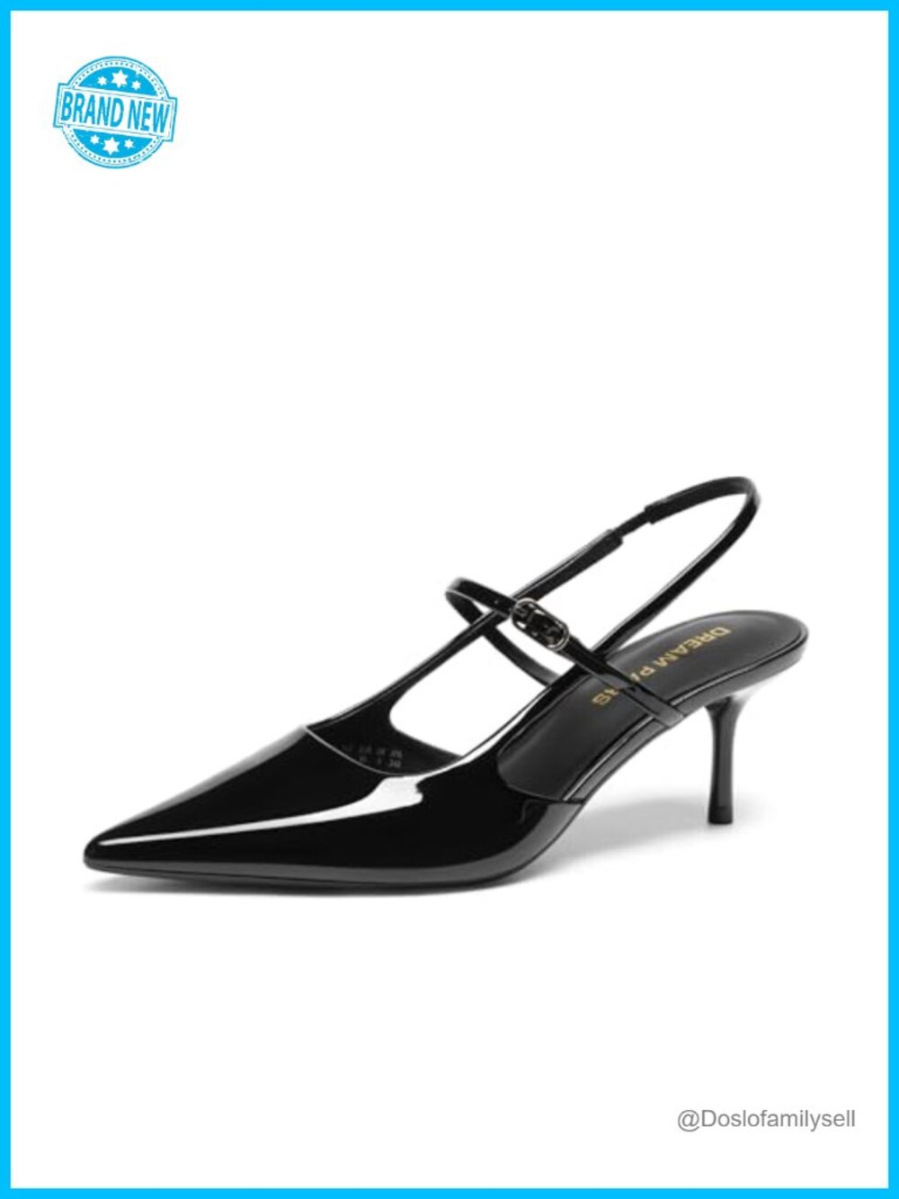 Women's Mary Jane Slingback Kitten Heels Faux Leather Pointed Toe Pumps